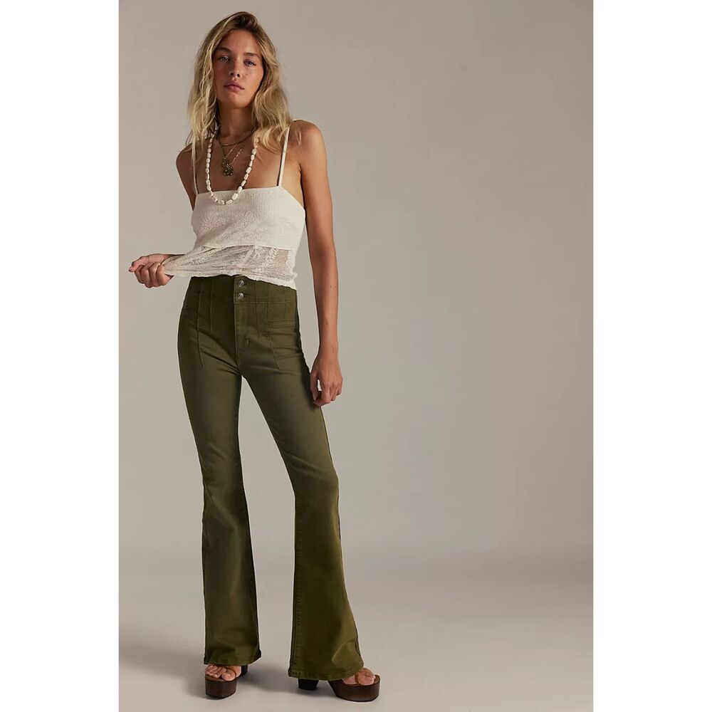 Free People We The Free Jayde Flare Jeans olive green size 25 high rise